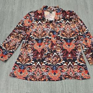 Floral Long Sleeve Women's Top With Tie Around Neck Size Small